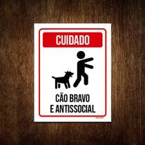 Placa Cuidado Cão Bravo E Antissocial 36x46