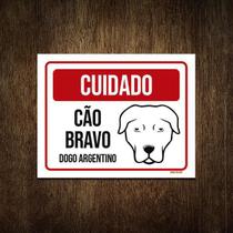 Placa Cuidado Cão Cachorro Bravo Dogo Argentino 18X23