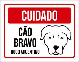 Placa Cuidado Cão Cachorro Bravo Dogo Argentino 36X46