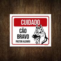 Placa Cuidado Cão Cachorro Bravo Pastor Alemão 18X23