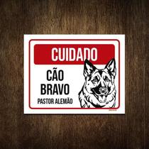 Placa Cuidado Cão Cachorro Bravo Pastor Alemão 18X23