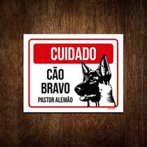 Placa Cuidado Cão Cachorro Bravo Pastor Alemão 18x23