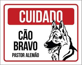 Placa Cuidado Cão Cachorro Bravo Pastor Alemão 18X23 Placa Cuidado Cão Cachorro Bravo Pastor Alemão 18X23