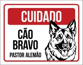 Placa Cuidado Cão Cachorro Bravo Pastor Alemão 18X23