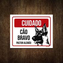 Placa Cuidado Cão Cachorro Bravo Pastor Alemão 27X35