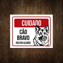 Placa Cuidado Cão Cachorro Bravo Pastor Alemão 27X35