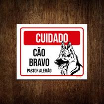 Placa Cuidado Cão Cachorro Bravo Pastor Alemão 27x35