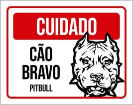 Placa Cuidado Cão Cachorro Bravo Pitbull 18X23