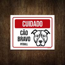 Placa Cuidado Cão Cachorro Bravo Pitbull 27X35