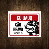 Placa Cuidado Cão Cachorro Bravo Rottweiler 18X23