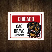 Placa Cuidado Cão Cachorro Bravo Rottweiler 18X23