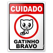 Placa Cuidado Gatinho Bravo - 15 x 20 cm