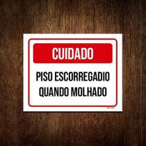 Placa Cuidado Piso Escorregadio Quando Molhado 27X35