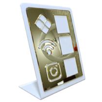 Placa De Acrilico Pix Com 3 Qr Code Branco E Dourado Wi Fi