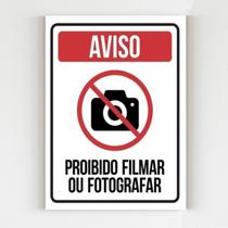 Placa de aviso proibido filmar ou fotografar sinalização mdf