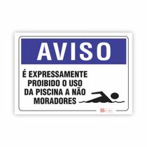 Placa de Aviso / Sinalização - Proibido Uso da piscina para não moradores (visitantes) - 15x20cm