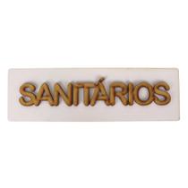 Placa De Aviso Sinalização Sanitários Banheiro Madeira MDF Cor Branca