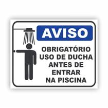 Placa de Aviso / Sinalização - Use a Ducha antes de entrar na Piscina - 15x20cm
