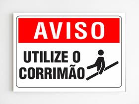 Placa de aviso utilize o corrimão segurança mdf 20x29 a4