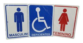 Placa de Banheiro Kit Masculino Feminino e Deficiente PCD Placa de Banheiro Kit Masculino Feminino e Deficiente PCD