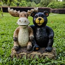 Placa de boas-vindas da Hi-Line Gift Ltd Bear & Moose Garden, 33 cm