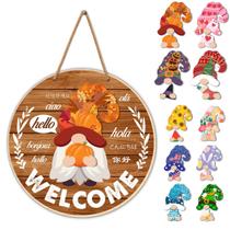 Placa de boas-vindas intercambiável Yuzi-n Gnome de 12 polegadas de madeira Placa de boas-vindas intercambiável Yuzi-n Gnome de 12 polegadas de madeira