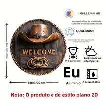 Placa De Boas-Vindas Rústica 2D Plana 8x8 Polegadas Design De Chapéu De Cowboy Com Corda Decoração