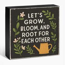 Placa de caixa de madeira Priumzn Let's Grow, Bloom and Root 5x5 polegadas