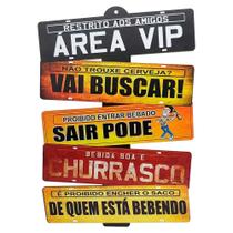 Placa de Carro com 5 Frases Decorativas - Área Vip - Churrasco