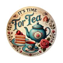 Placa De Chá Redonda Vintage Em Metal, Arte De Parede Antiga Em Ferro Com Design De Bule E Sobremesa
