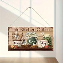 Placa De Decoração De Parede De Cozinha De Madeira Rústica Comida Amor Alegria Placa Pendurada