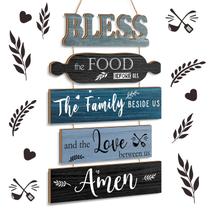Placa de decoração de parede Geetery Bless The Food Before Us Blue Wood Placa de decoração de parede Geetery Bless The Food Before Us Blue Wood