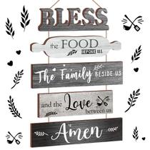 Placa de decoração de parede Geetery Bless The Food Before Us Grey Wood