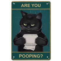 Placa de decoração de parede Iron Funny Black Cat Pooping 20x30 cm Placa de decoração de parede Iron Funny Black Cat Pooping 20x30 cm