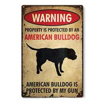 Placa de estanho metálica advertindo American Bulldog Property Protected 20x30cm