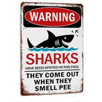 Placa de estanho metálica Warning Shark Humor Decoração de parede 20x30cm Placa de estanho metálica Warning Shark Humor Decoração de parede 20x30cm