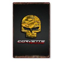 Placa de estanho metálico para decoração de parede Corvette Racing Skull 20x30cm Placa de estanho metálico para decoração de parede Corvette Racing Skull 20x30cm