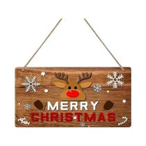 Placa De Feliz Natal Com Fundo Marrom Rústico, Letras Vermelhas, Renas E Flocos De Neve, Decoração Placa De Feliz Natal Com Fundo Marrom Rústico, Letras Vermelhas, Renas E Flocos De Neve, Decoração