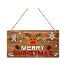 Placa De Feliz Natal Com Fundo Marrom Rústico, Letras Vermelhas, Renas E Flocos De Neve, Decoração