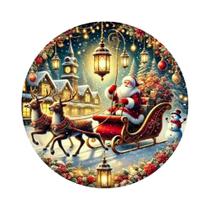 Placa De Ferro Vintage De Natal Com Rena E Papai Noel, Decoração Festiva Redonda Para Paredes, Arte