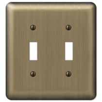 Placa de interruptores Amerelle 154TT Devon de acero con acabado en latón cepillado para 2 interruptores