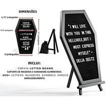Placa De Letras Preta 17x10.5 Polegadas Em Formato De Caixão Com Suporte De Madeira Assustador, Placa De Letras Preta 17x10.5 Polegadas Em Formato De Caixão Com Suporte De Madeira Assustador,