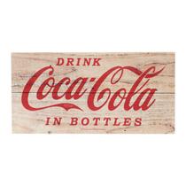 Placa de Madeira Coca-Cola Drink in Bottles Fundo Marrom 30 x 15 x 1,2cm