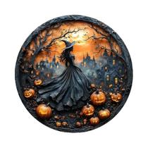 Placa De Madeira Com Padrão De Bruxa De Halloween, Decoração Circular 2D Para Casa, Escritório, Placa De Madeira Com Padrão De Bruxa De Halloween, Decoração Circular 2D Para Casa, Escritório,