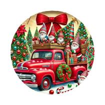 Placa De Madeira De Natal Com Elfos Em Caminhão Vermelho, Estilo Americano, Arte Circular Para