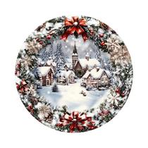 Placa De Madeira De Natal De Inverno 2D Plana Com Tema De Cidade De Gelo E Neve E Guirlanda Para