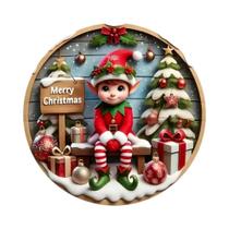 Placa De Madeira Encantadora De Natal Com Tema De Elfo, Decoração Circular 2D Para Casa, Sala De Placa De Madeira Encantadora De Natal Com Tema De Elfo, Decoração Circular 2D Para Casa, Sala De