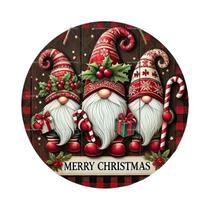 Placa De Madeira Feliz Natal 2D Com Gnomo E Boneco De Neve Para Pendurar Na Porta Da Frente,