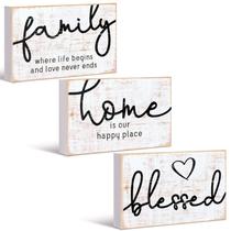 Placa de madeira Jetec Family Home Blessed Rustic Decor, 3 unidades Placa de madeira Jetec Family Home Blessed Rustic Decor, 3 unidades