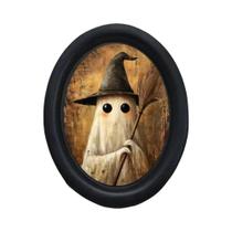 Placa De Madeira Oval Vintage Gótica Com Vassoura De Bruxa E Fantasma, Decoração De Parede Artesanal